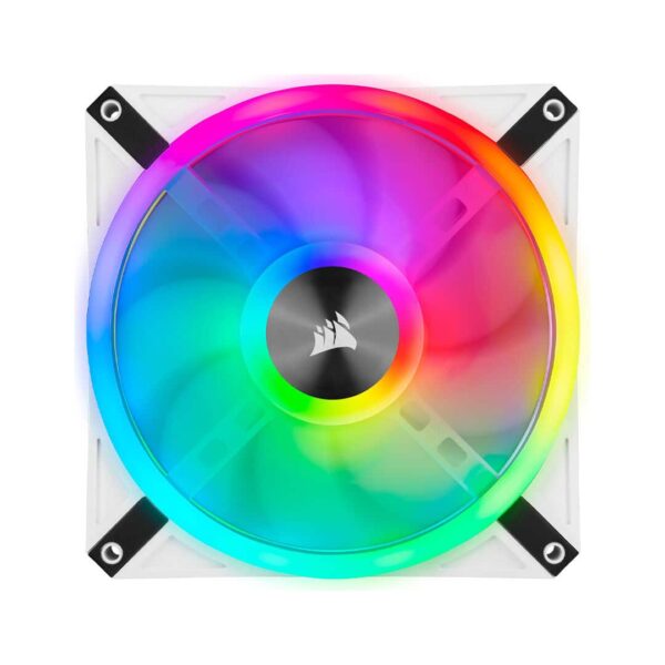 Corsair QL140 RGB Blanc – Ventilateur 140 mm avec LEDs RGB, 1250 RPM, disponible sur composant.ma pour refroidissement PC gamer.