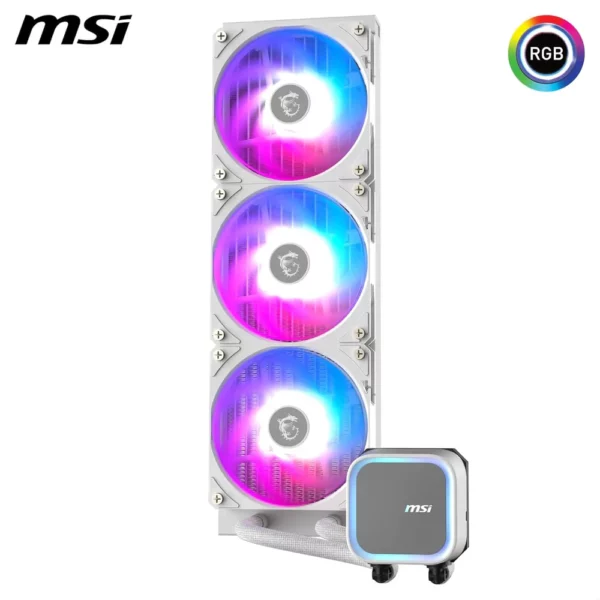 Meilleur refroidissement liquide gaming Maroc MSI MAG CORELIQUID A13 360 Blanc avec radiateur 360 mm et RGB, disponible sur composant.ma