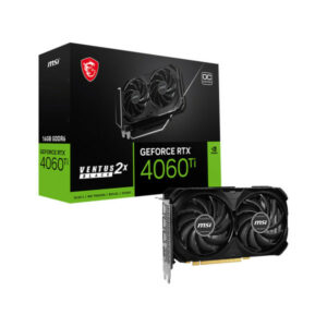 Carte graphique MSI GeForce RTX 4060 Ti VENTUS 2X OC BLACK 16GB GDDR6 avec deux ventilateurs VENTUS et ports HDMI/DisplayPort.