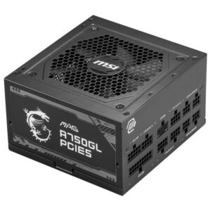 Alimentation MSI MAG A750GL 750W modulaire, certifiée 80PLUS Gold avec connectique PCIE5 et ventilateur silencieux.