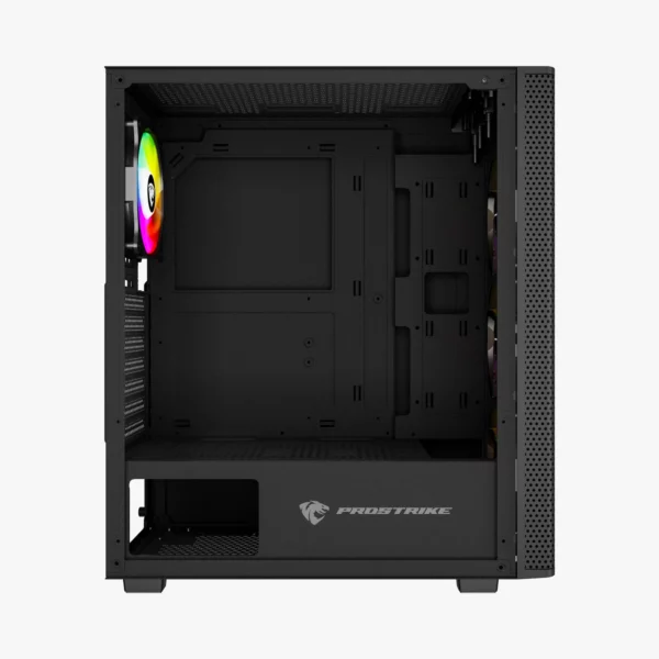 PROSTRIKE SPYDER Black - Boîtier gaming avec façade mesh, 4 ventilateurs RGB et panneau en verre trempé disponible sur composants.ma