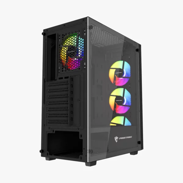 PROSTRIKE SPYDER Black - Boîtier gaming avec façade mesh, 4 ventilateurs RGB et panneau en verre trempé disponible sur composants.ma