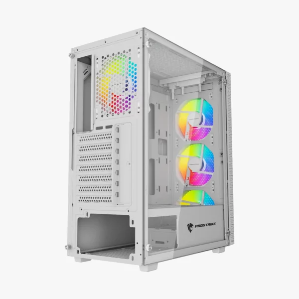 PROSTRIKE SPYDER White - Boîtier gaming avec façade mesh, 4 ventilateurs RGB et panneau en verre trempé disponible sur composants.ma