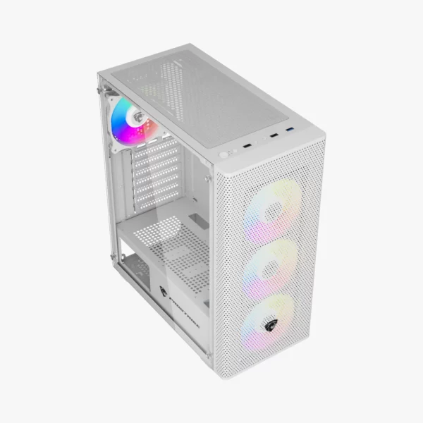 PROSTRIKE SPYDER White - Boîtier gaming avec façade mesh, 4 ventilateurs RGB et panneau en verre trempé disponible sur composants.ma