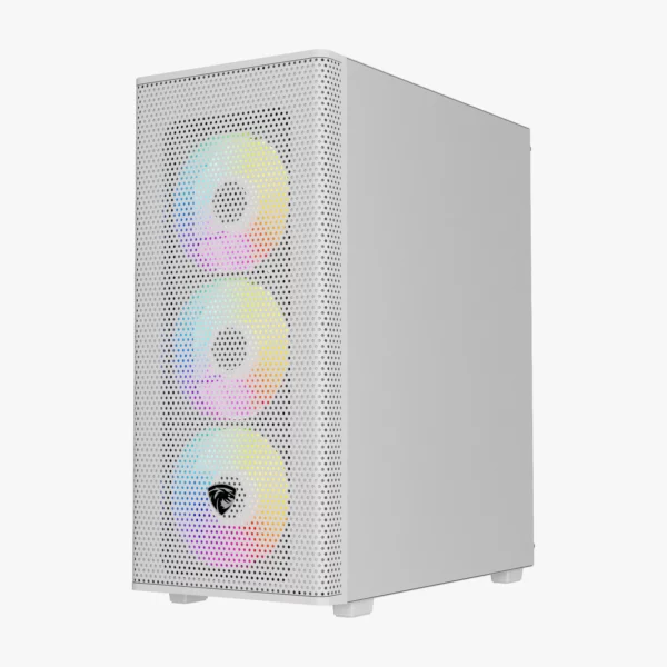 PROSTRIKE SPYDER White - Boîtier gaming avec façade mesh, 4 ventilateurs RGB et panneau en verre trempé disponible sur composants.ma