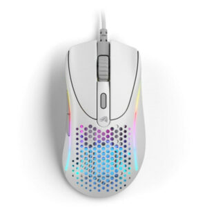 Souris gaming Glorious Model D 2 RGB White, ultralégère 58g, vue de face avec éclairage RGB vibrant, idéale pour pc gamer maroc