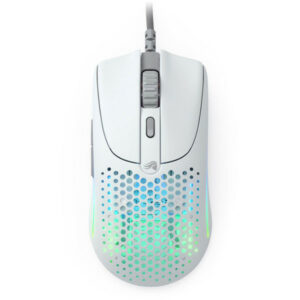 Souris gaming Glorious Model O 2 RGB en blanc immaculé, ultralight 59g, design ergonomique droitier, capteur 26000 DPI, éclairage RGB lumineux, idéale pour setup gaming minimaliste et PC gamer Maroc