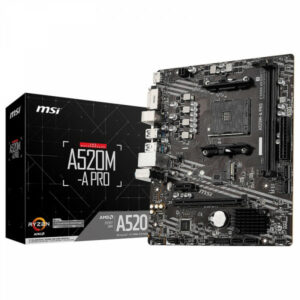 MSI A520M-A PRO           Carte mère Micro ATX Socket AM4 AMD A520 - 2x DDR4 - M.2 PCIe NVMe - USB 3.0 - 1x PCI-Express 3.0 16x