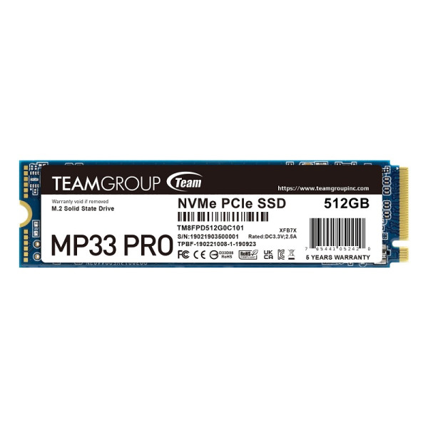 TeamGroup MP33 PRO M.2 PCIe NVMe 512GB SSD 512 Go M.2 PCI-E 3.0 4x NVMe